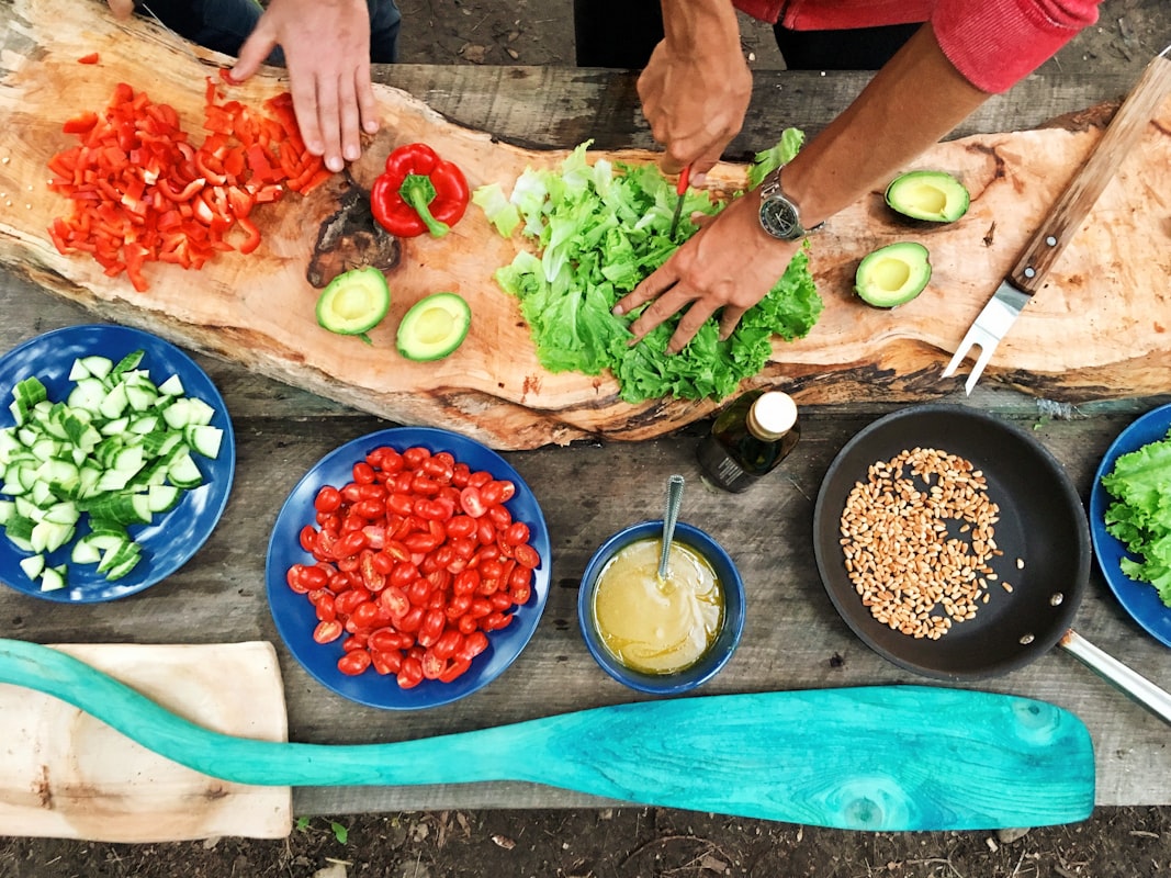 Sustainable kitchen with fresh organic ingredients